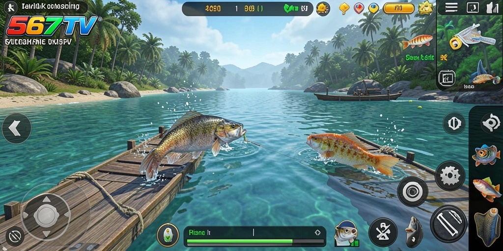 Tampilan gameplay realistis saat menangkap ikan di 567TV.