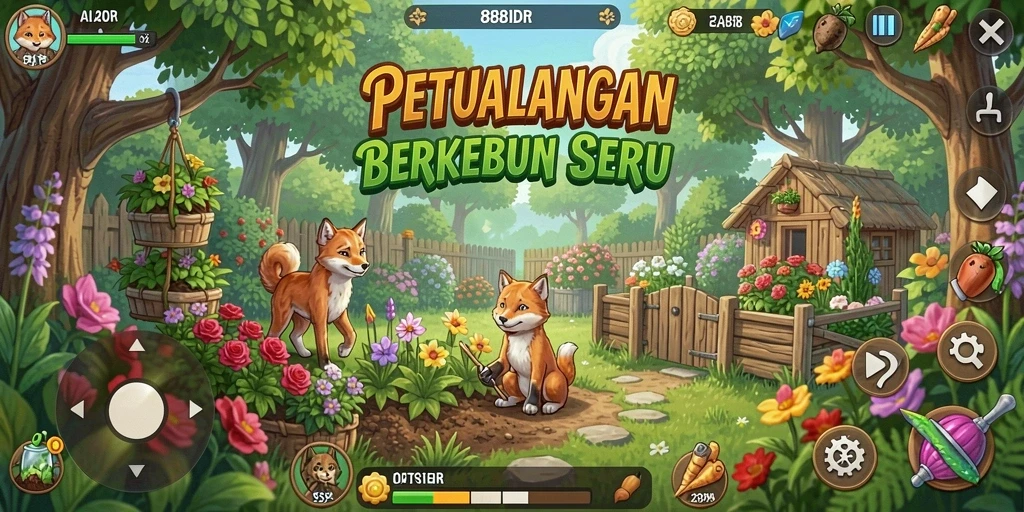 Screenshot gameplay 888IDR menampilkan petualangan berkebun seru.