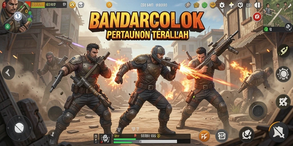 Screenshot dari gameplay BANDARCOLOK yang menunjukkan aksi pertempuran mendebarkan.
