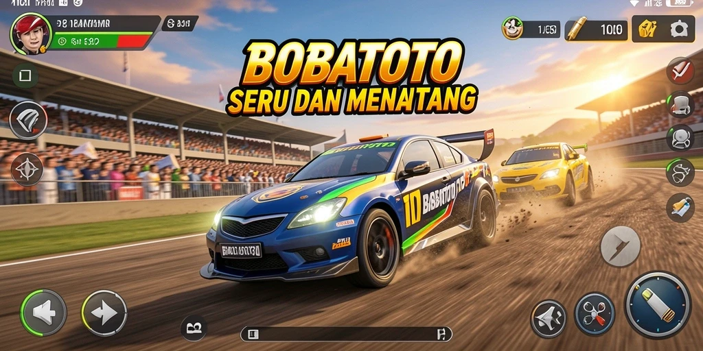 Screenshot gameplay BOBATOTO menampilkan aksi balap yang mendebarkan.