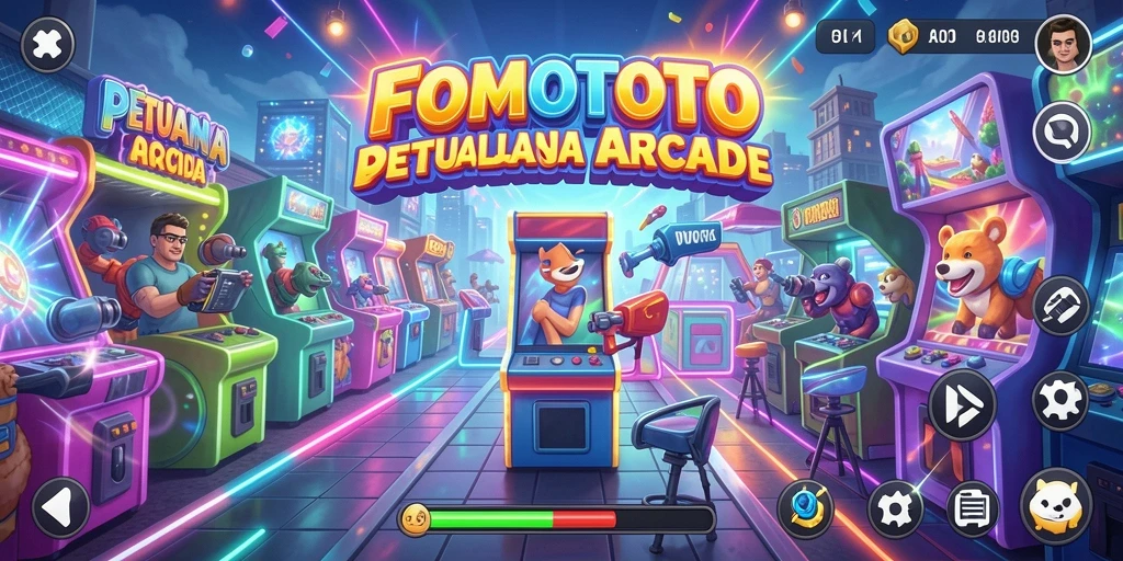 Screenshot FOMOTOTO menampilkan aksi gameplay seru di dalam dunia arcade.