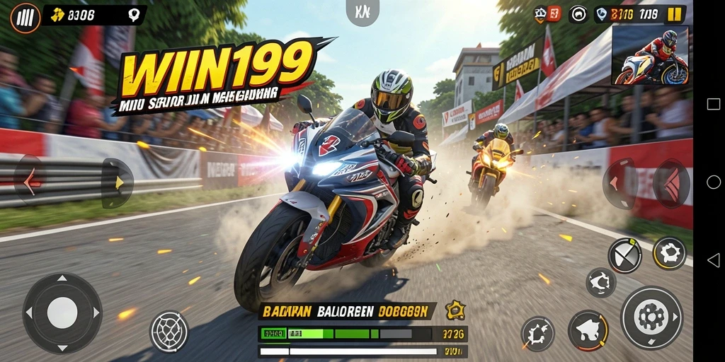 Tampilan gameplay WIN199 yang menegangkan dengan motor balap terbaik.